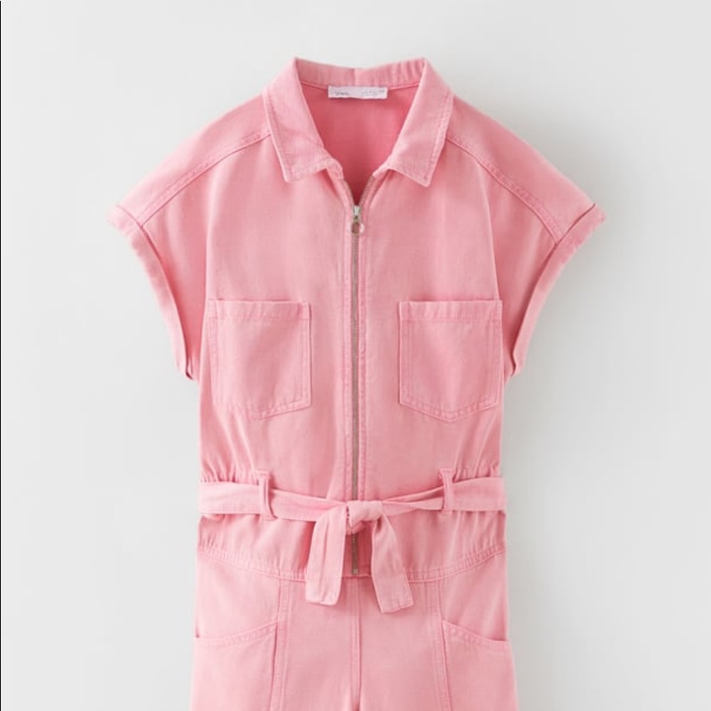 Pink denim jumpsuit